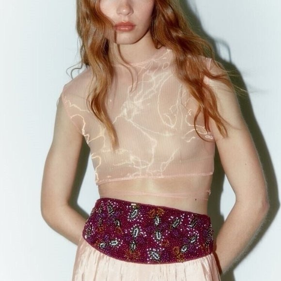 New Zara Purple Beaded Sash Belt 7521/037 Size 30 - Picture 3 of 11